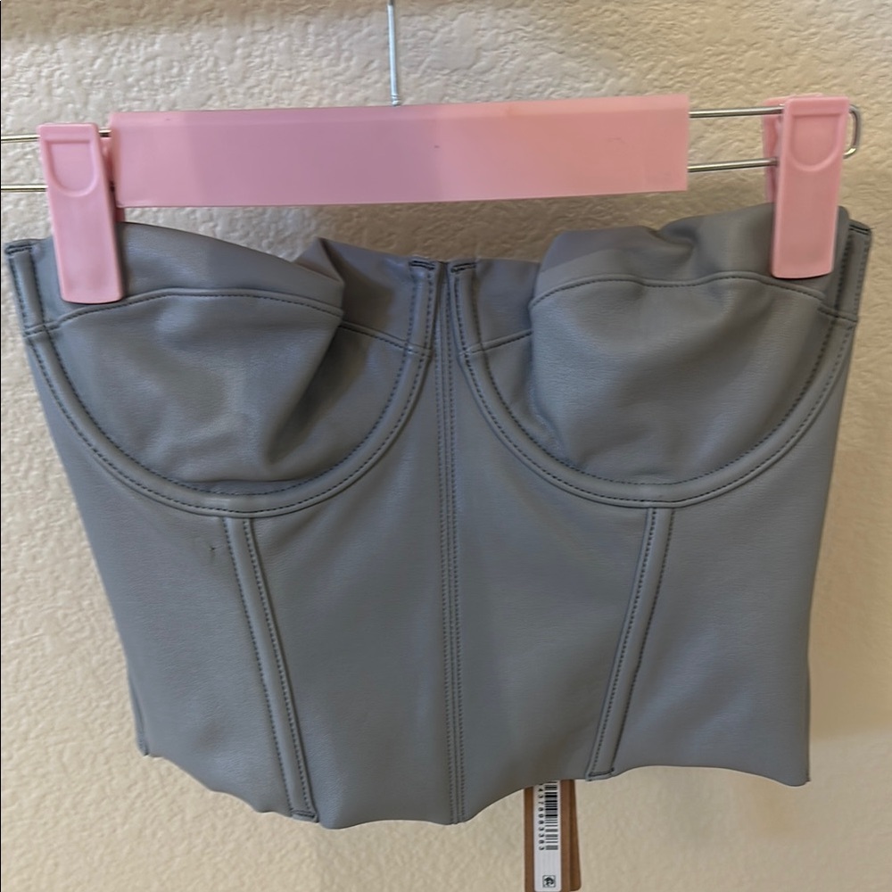 SKIMS Gray Faux Leather Bustier Top